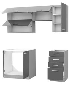 Paneláková kuchyň 180/180 cm GENJI 2 - lesklá bílá / šedá + LED a příborník ZDARMA