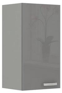 Paneláková kuchyň 180/180 cm GENJI 2 - lesklá bílá / šedá + LED, pracovní deska a příborník ZDARMA