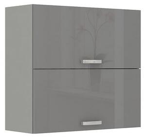 Paneláková kuchyň 180/180 cm GENJI 3 - lesklá bílá / šedá + LED, dřez a příborník ZDARMA