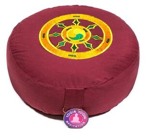 Milujeme Kameny Meditační polštář - kolo Dharma - vínový