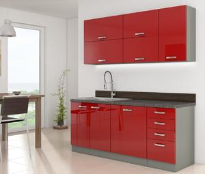 Kuchyně do paneláku 180/180 cm RUOLAN 3 - šedá / lesklá červená