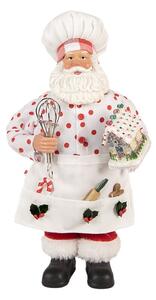 Bílá vánoční figurka Santa Claus kuchař s chaloupkou - 15*10*28 cm - Clayre & Eef