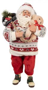 Červená vánoční figurka Santa Claus s medvídkem - 13*10*28 cm - Clayre & Eef