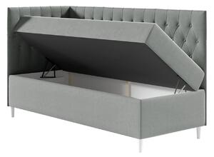 Boxspringová jednolůžková postel 100x200 PORFIRO 3 - bílá ekokůže / hnědá 1, levé provedení + topper ZDARMA