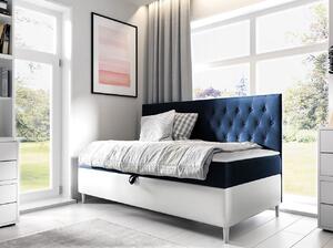 Boxspringová jednolůžková postel 80x200 PORFIRO 2 - bílá ekokůže / modrá 1 + topper ZDARMA