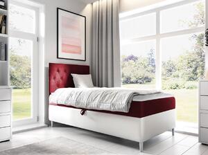 Boxspringová jednolůžková postel 80x200 PORFIRO 1 - bílá ekokůže / červená, levé provedení + topper ZDARMA