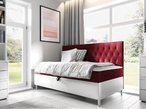 Boxspringová jednolůžková postel 80x200 PORFIRO 2 - bílá ekokůže / červená + topper ZDARMA