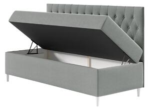 Boxspringová jednolůžková postel 80x200 PORFIRO 2 - bílá ekokůže / šedá + topper ZDARMA