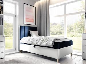 Hotelová jednolůžková postel 80x200 ROCIO 1 - bílá ekokůže / modrá 1, levé provedení + topper ZDARMA