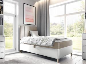 Hotelová jednolůžková postel 100x200 ROCIO 1 - bílá ekokůže / béžová, levé provedení + topper ZDARMA