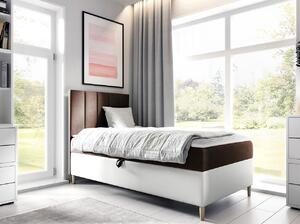 Hotelová jednolůžková postel 80x200 ROCIO 1 - bílá ekokůže / hnědá 1, levé provedení + topper ZDARMA