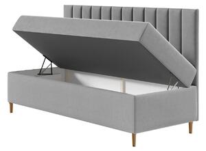 Kontinentální jednolůžková postel 80x200 ROCIO 2 - bílá ekokůže / béžová + topper ZDARMA