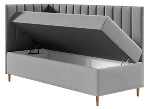 Boxspringová jednolůžková postel 90x200 ROCIO 3 - bílá ekokůže / béžová, levé provedení + topper ZDARMA
