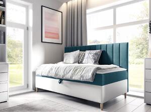 Kontinentální jednolůžková postel 80x200 ROCIO 2 - bílá ekokůže / modrá 2 + topper ZDARMA