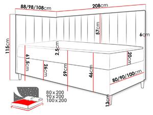 Boxspringová jednolůžková postel 80x200 ROCIO 3 - bílá ekokůže / žlutá, levé provedení + topper ZDARMA