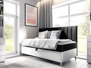 Kontinentální jednolůžková postel 80x200 ROCIO 2 - bílá ekokůže / černá + topper ZDARMA