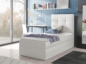 Hotelová jednolůžková postel 100x200 ROSALINDE - bílá ekokůže, levé provedení + topper ZDARMA
