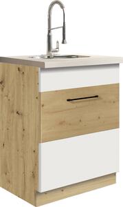 Dolní dřezová kuchyňská skříňka Infinity 11D-60 Barevné provedení: Infinity - latte lesk, wood, Zvolte korpus: Dub artisan