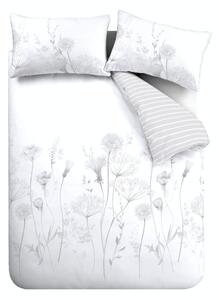 Bílo-šedé povlečení Catherine Lansfield Meadowsweet Floral, 135 x 200 cm