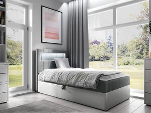 Kontinentální jednolůžková postel 90x200 RAMIRA 1 - bílá ekokůže / šedá, levé provedení + topper ZDARMA