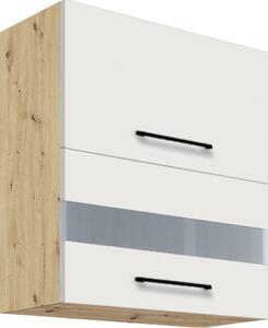 Horní vysoká výklopní kuchyňská skříňka Infinity 40G-60 Barevné provedení: Infinity - latte lesk, wood, Zvolte kování: Basic GTV, Zvolte korpus: Dub artisan