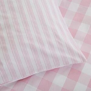Růžové bavlněné povlečení Bianca Check and Stripe, 200 x 200 cm
