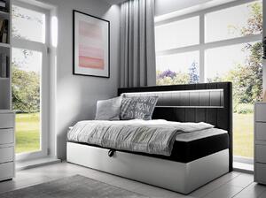 Boxspringová jednolůžková postel 80x200 RAMIRA 2 - bílá ekokůže / černá + topper ZDARMA