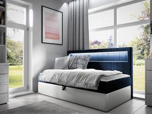 Boxspringová jednolůžková postel 80x200 RAMIRA 2 - bílá ekokůže / modrá 1 + topper ZDARMA