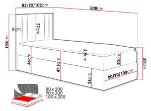 Americká jednolůžková postel 100x200 VITORIA MINI - krémová ekokůže, levé provedení + topper ZDARMA