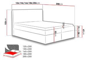 Hotelová jednolůžková postel 120x200 ROSENDO - šedá 2 + topper ZDARMA
