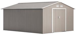 Outsunny Zahradní Kůlna 12,4 m², Zahradní Dům s Plochou Střechou, Posuvné Dveře, Základna, 386 x 340 x 200 cm, Zahradní Kůlna z Pozinkované Oceli, Odo