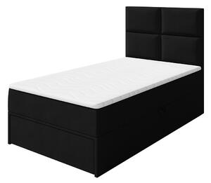 Jednolůžková boxspringová postel 90x200 LUGAU - černá, levé provedení + topper ZDARMA