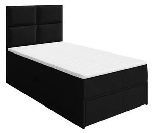 Jednolůžková boxspringová postel 90x200 LUGAU - černá, pravé provedení + topper ZDARMA