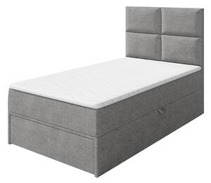 Jednolůžková boxspringová postel 90x200 LUGAU - šedá, levé provedení + topper ZDARMA