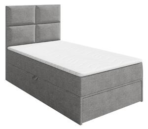 Jednolůžková boxspringová postel 90x200 LUGAU - šedá, pravé provedení + topper ZDARMA