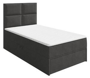 Jednolůžková boxspringová postel 90x200 LUGAU - tmavá šedá, pravé provedení + topper ZDARMA