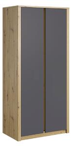 Dvoudveřová šatní skříň 90 cm RITA - dub artisan / šedá