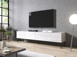 TV stolek TOKA - 200 cm, lesklý bílý / černý