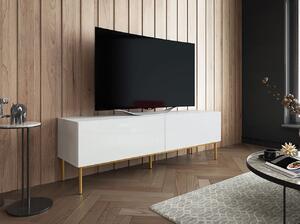 TV stolek TOKA - 150cm, lesklý bílý / zlatý