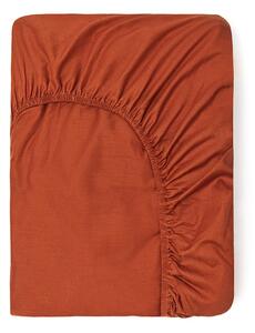 Tmavě oranžové bavlněné elastické prostěradlo Good Morning, 160 x 200 cm