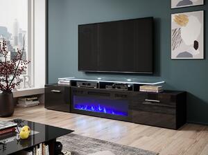 TV stolek s elektrickým krbem OKEMIA - černý / lesklý černý