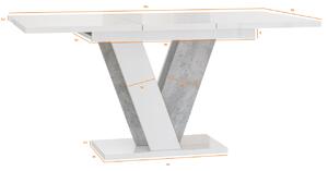 Rozkládací jídelní stůl ANDREJ - bílý lesk / beton