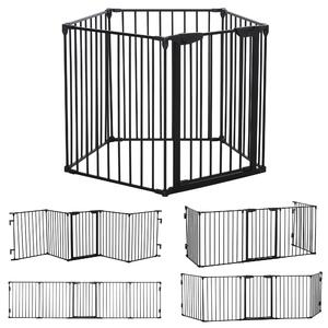 PawHut 2 v 1 Psí Ohrádka 5-dílná Skládací Zábrana se Dveřmi, DIY Ohrádka pro Štěňata, Ochrana Krbu, Ochrana Trouby pro Malé a Střední Psy, 300 x 74,5