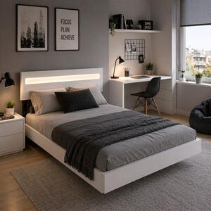 Moderní postel 140 x 200 cm s LED osvětlením, bílá