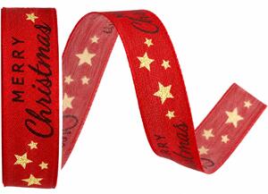 Stuha vánoční MERRY CHRISTMAS SCRIPT RED červená 25mm x 3m (5,-Kč/m)