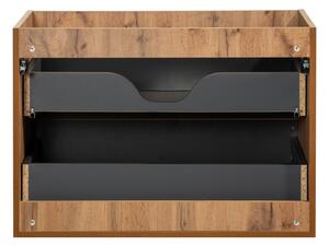 COMAD Závěsná skříňka s umyvadlem - DIAMOND 82-80, šířka 80 cm, dub votan/matná černá