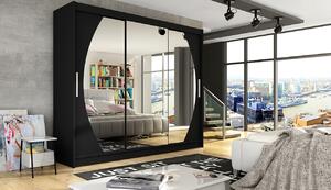 Prostorná šatní skříň se zrcadlem Jumbo - šířka 250 cm, černá