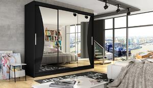 Prostorná šatní skříň se zrcadlem Elen - šířka 250 cm, černá