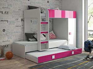 Dětská patrová postel s úložným prostorem Lena - bílá/růžová