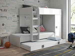 Dětská patrová postel s úložným prostorem Lena - bílá - šedé úchyty